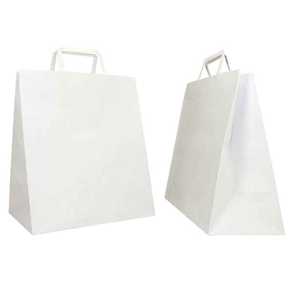 Shopper Flat Large - maniglie piattina - 28 x 17 x 32 cm - carta kraft - bianco - Mainetti Bags - conf. 250 pezzi