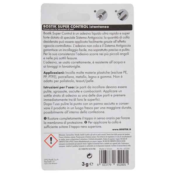 Colla istantanea universale Super Control - 3 gr - trasparente - Bostik