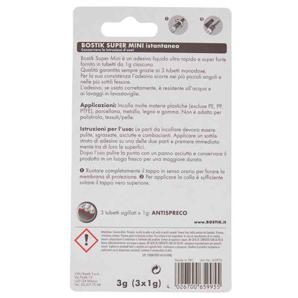 Colla istantanea universale - Super Mini blister - 3 x 1 gr - trasparente - Bostik