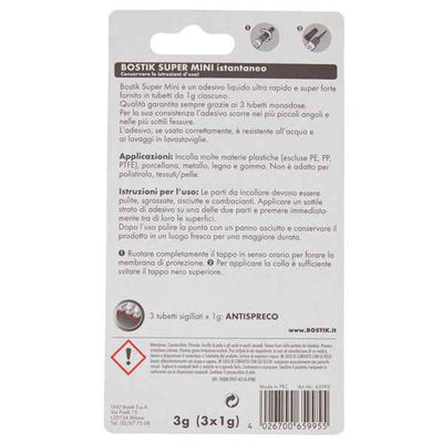 Colla istantanea universale - Super Mini blister - 3 x 1 gr - trasparente - Bostik