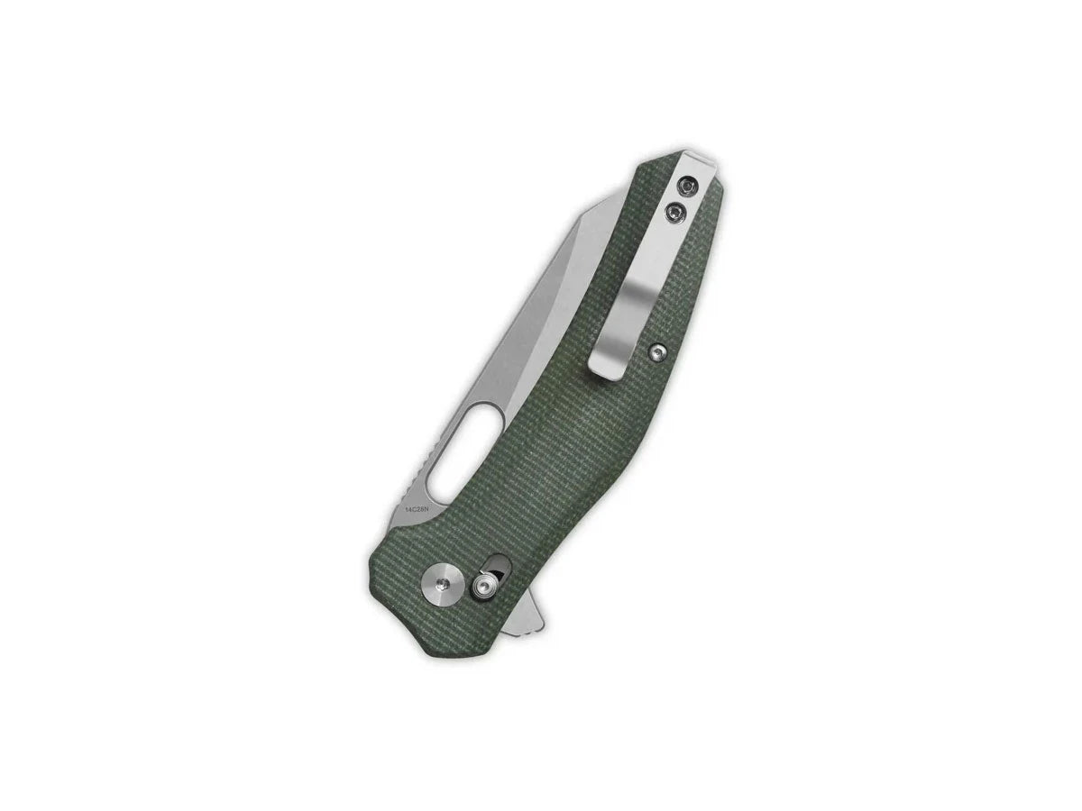 Vista manico micarta verde QSP Emu flipper ceramic bearings reversibile