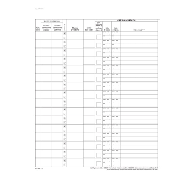 Registro carico/scarico bovini - 23 pagine numerate - 31 x 24,5 cm - DU138313000 - Data Ufficio