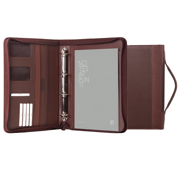 Portablocco Office - con manico - ecopelle - con zip - 28x36 cm - marrone - In Tempo