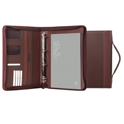 Portablocco Office - con manico - ecopelle - con zip - 28x36 cm - marrone - In Tempo