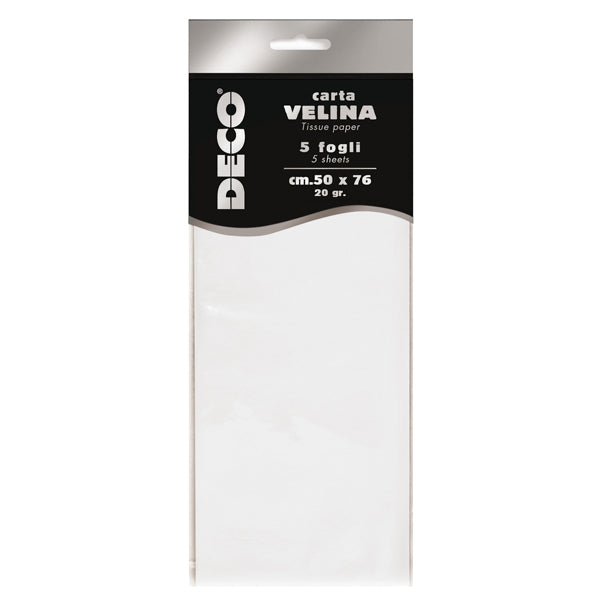 Carta velina - 50 x 76 cm - 20 gr - bianco perlescente - Deco - busta 5 fogli