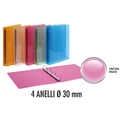 1 Favorit Raccoglitore Personalizzabile Colorato Trasparente Lumina 4 Anelli 30 mm 22x30 cm in Polipropilene