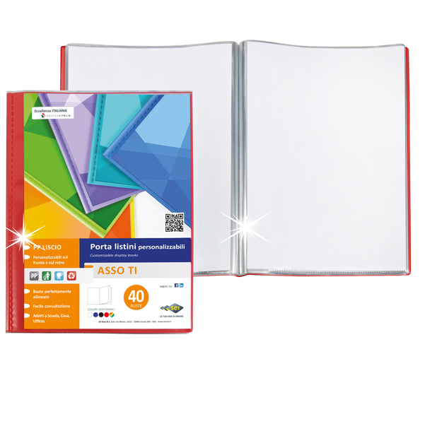 Portalistini Asso TI - personalizzabile - PP liscio - 22 x 30 cm - 50 buste - colori assortiti - Sei Rota