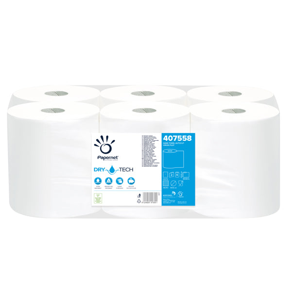 Asciugamani in rotolo Autocut DryTech - 2 veli - goffratura micro - 18 gr - 20 cm  x 100 mt - diametro 18,5 cm - Papernet