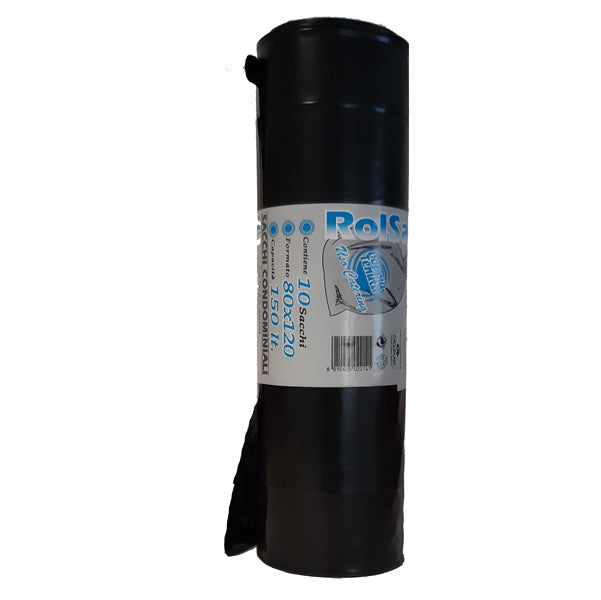 Sacchi - 80 x 120 cm - 150 L - 74 micron - MDPE/HDPE - nero - Rolsac - conf. 10 pezzi