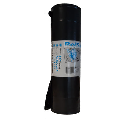 Sacchi - 80 x 120 cm - 150 L - 74 micron - MDPE/HDPE - nero - Rolsac - conf. 10 pezzi