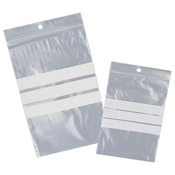 Sacchetto zip - con bande scrivibili e foro - 10 x 15 cm - 50 micron - LDPE - Viva - conf. 100 pezzi