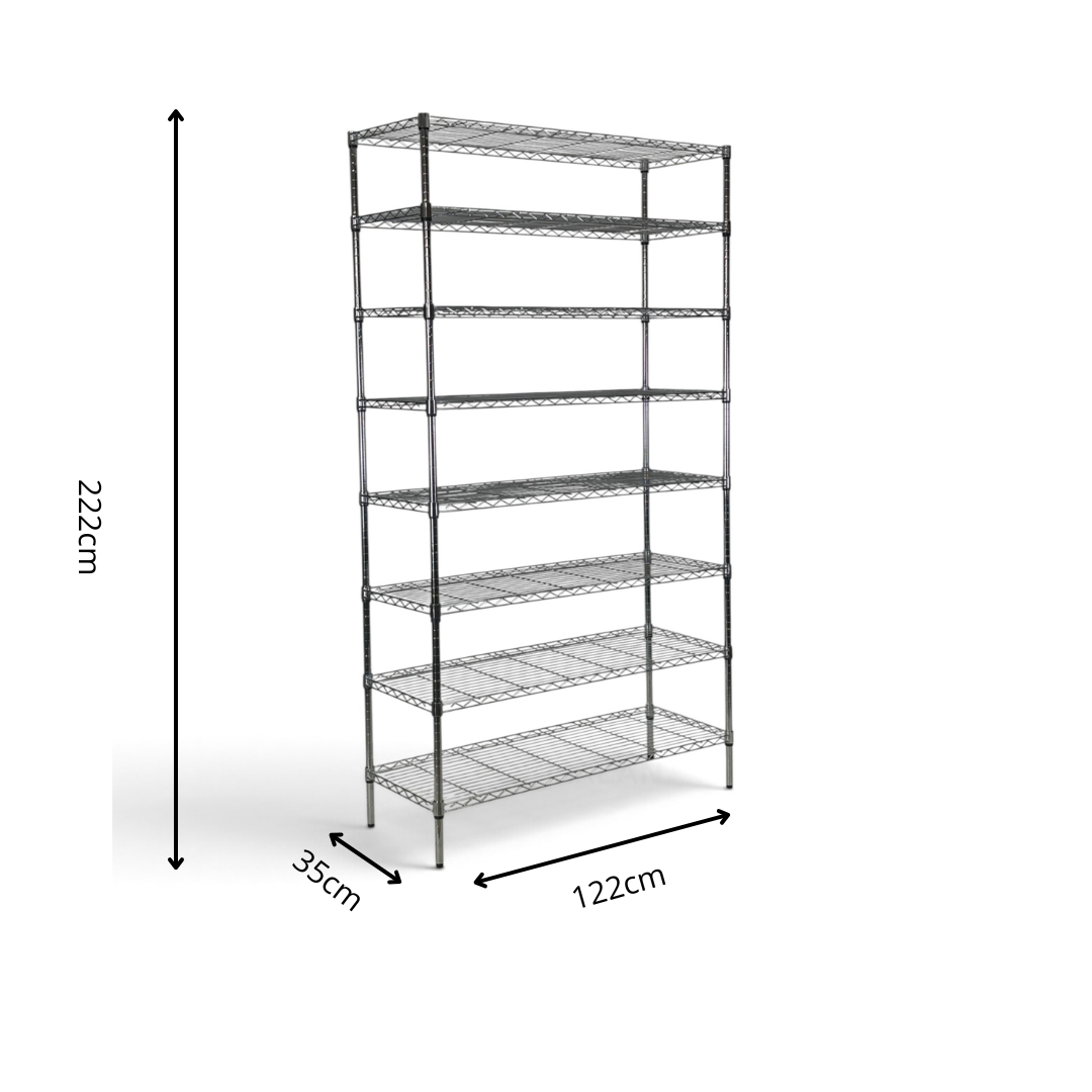 Metallika Scaffale Modulare in Acciaio Cromato 122 × 35 × H 222 cm, 8 Ripiani
