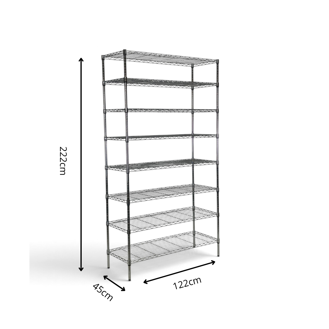 Metallika Scaffale Modulare in Acciaio Cromato 122 × 45 × H 222 cm, 8 Ripiani