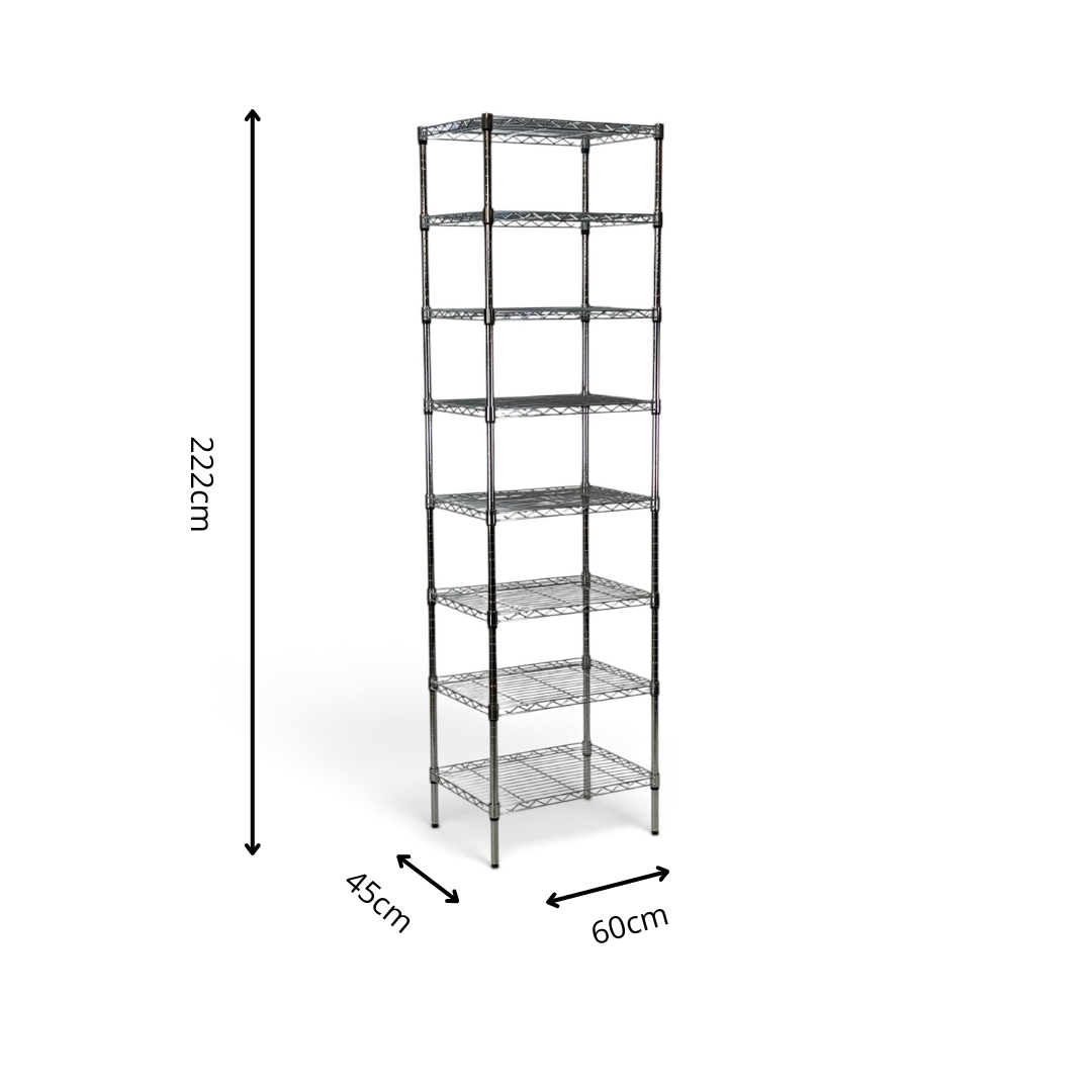 Metallika Scaffale Modulare in Acciaio Cromato 60 × 45 × H 222 cm, 8 Ripiani
