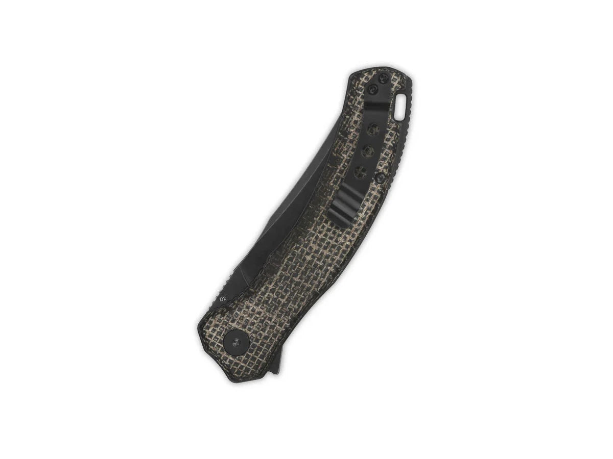 Dettaglio lama D2 black QSP Walrus micarta ruvida marrone 8,6 cm 119 g