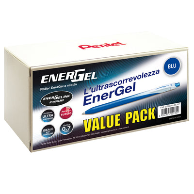 Roller a scatto Energel Slim - punta 0,7 mm - blu - Pentel - value pack 20+4 pezzi