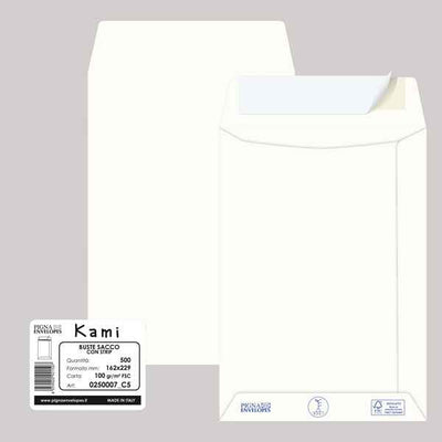 Busta a sacco Kami Strip - 16,2 x 22,9 cm - 100 gr - carta riciclata FSC - bianco - Pigna Envelopes - conf. 500 pezzi