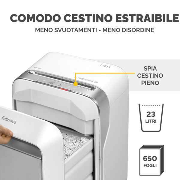 Distruggidocumenti LX-211 - a microframmenti - bianco - Fellowes