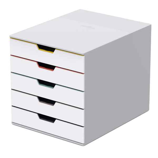 Cassettiera 5 cassetti colorati - bianco ghiaccio - cassetti 5 cm - Durable