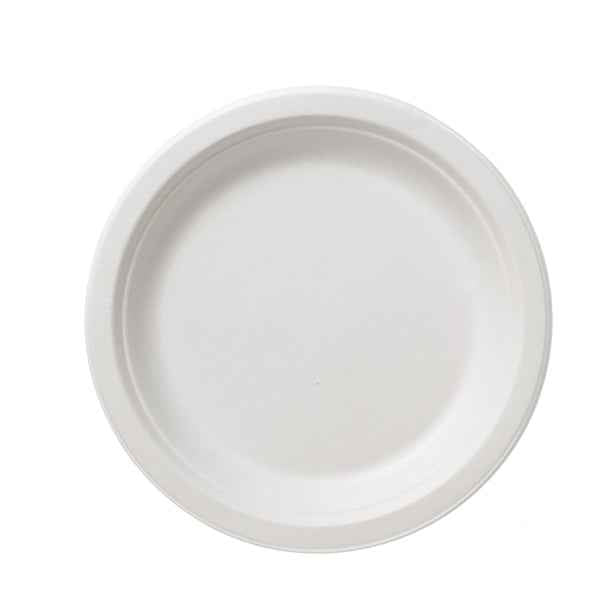 Piatto piano monouso Bio - rotondo - diametro 17,5 cm - cellulosa/canna da zucchero - bianco - Leone - conf. 50 pezzi