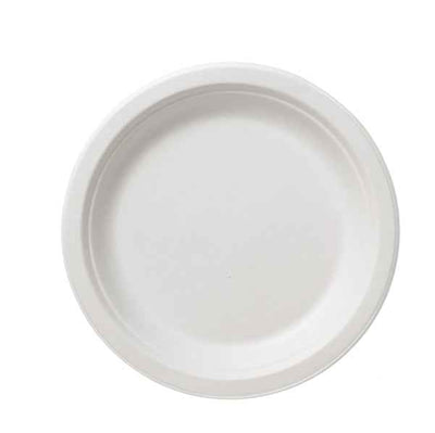 Piatto piano monouso Bio - rotondo - diametro 17,5 cm - cellulosa/canna da zucchero - bianco - Leone - conf. 50 pezzi