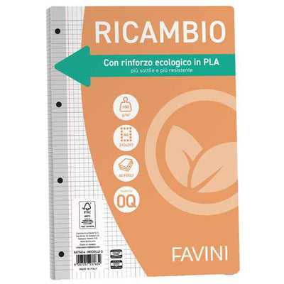 Ricambi forati riforzati ecologico - A4 - 5mm c/margine - 100gr -Favini - conf. 40 pezzi