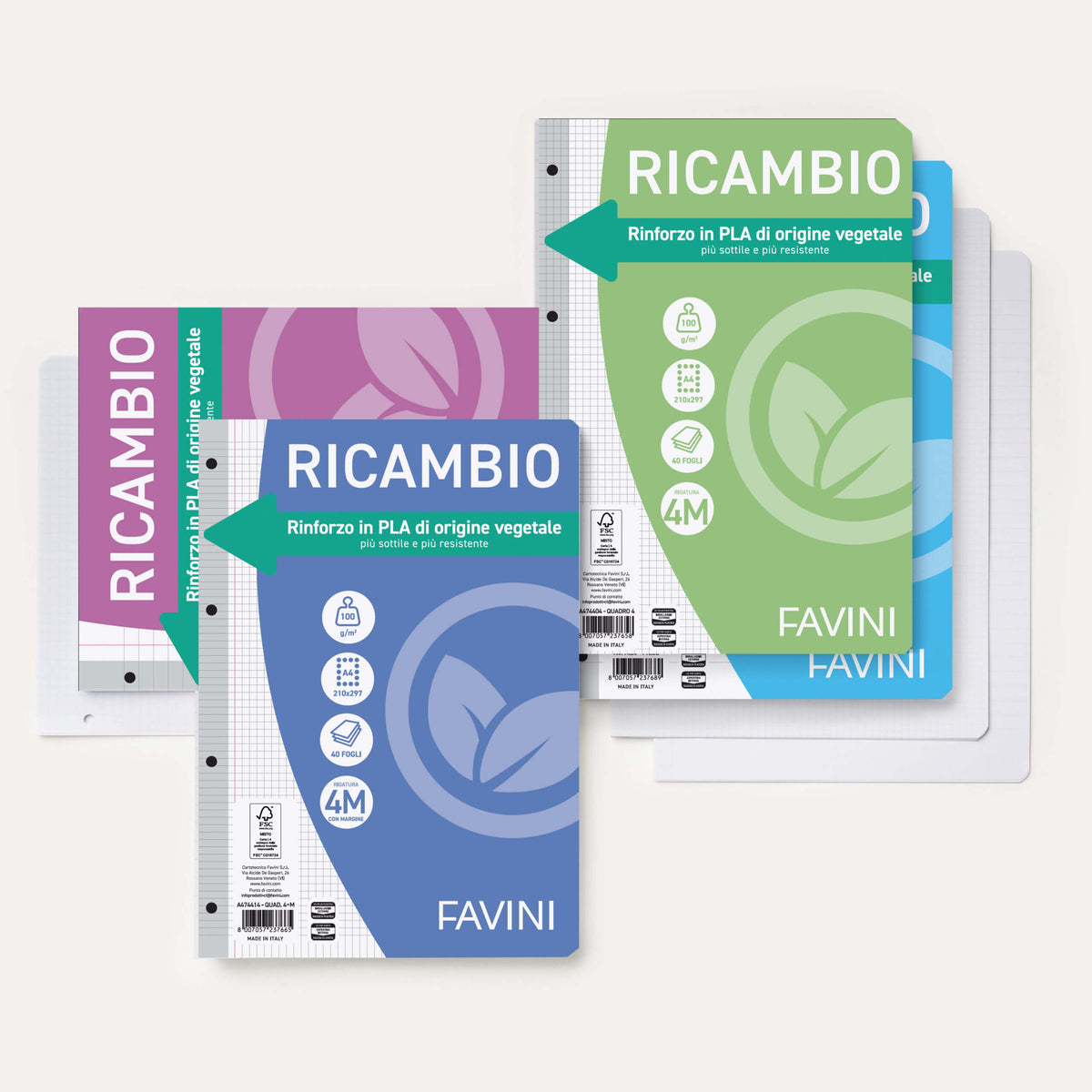 Ricambio Rinforzato Favini A4 100g con Rinforzo Ecologico in PLA Biodegradabile - 10 mm