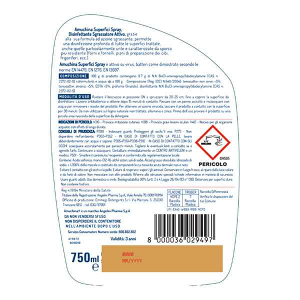 Superifici Spray Multiuso battericida e virucida - 750 ml - Amuchina Professional