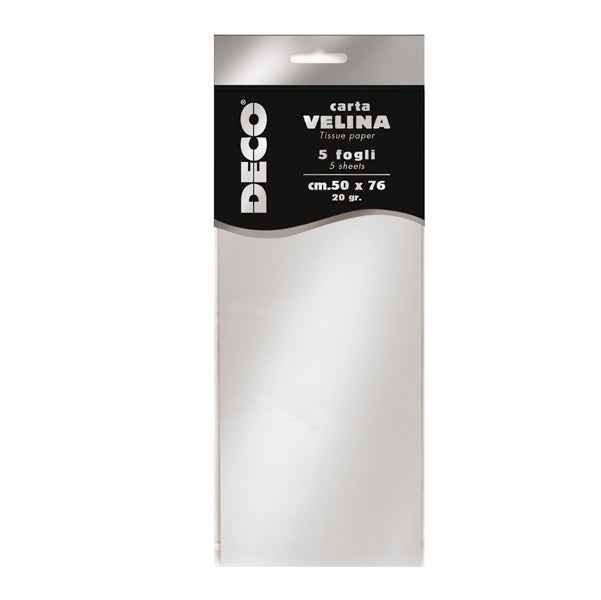 Carta velina - 50 x 76 cm - 20 gr - argento metal - Deco - busta 5 fogli