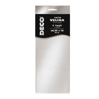 Carta velina - 50 x 76 cm - 20 gr - argento metal - Deco - busta 5 fogli