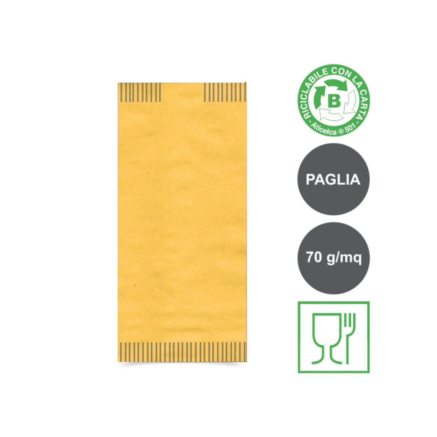 125 BUSTE PORTA POSATE IN CARTA PAGLIA CON TOVAGLIO 38x38cm 2 VELI