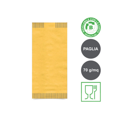 125 BUSTE PORTA POSATE IN CARTA PAGLIA CON TOVAGLIO 38x38cm 2 VELI