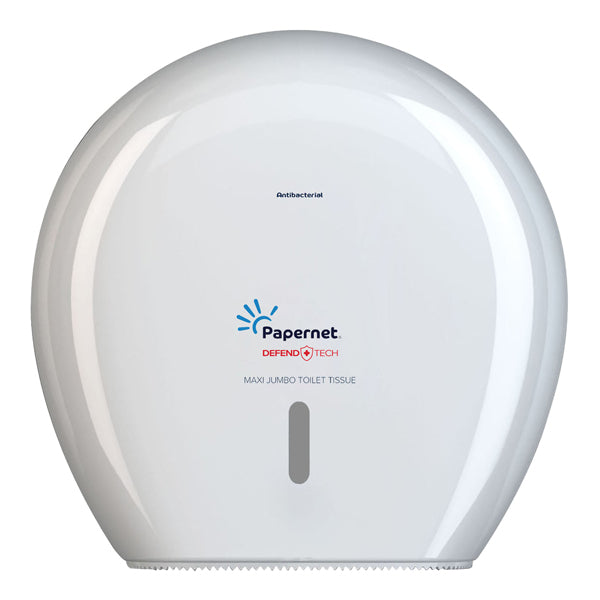 Dispenser carta igienica Defend Tech rotolo Maxi Jumbo 34,5 x 34,5 x 14 cm - rotolo diametro 29 cm - bianco - Papernet