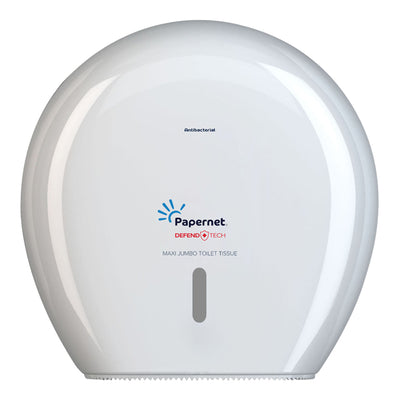 Dispenser carta igienica Defend Tech rotolo Maxi Jumbo 34,5 x 34,5 x 14 cm - rotolo diametro 29 cm - bianco - Papernet
