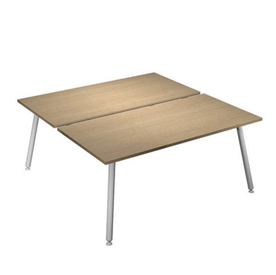 Scrivania Skinny Metal a 2 postazioni contrapp. - 140 x 166 cm - bianco / rovere