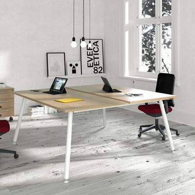 Scrivania Skinny Metal a 2 postazioni contrapp. - 140 x 166 cm - bianco / rovere