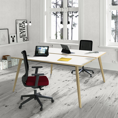 Scrivania Woody a 2 postazioni contrap. - 140 x 166 cm - rovere / bianco