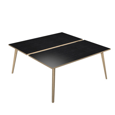 Scrivania Woody a 2 postazioni contrap. - 140 x 166 cm - rovere / nero venato