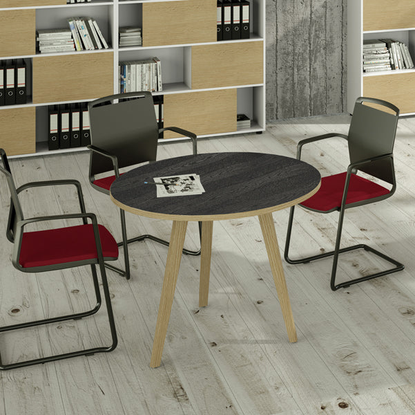 Tavolo riunione tondo Woody - diametro 80 cm - rovere / nero venato