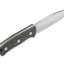 Dettaglio lama D2 clip point full-tang QSP Bison micarta verde