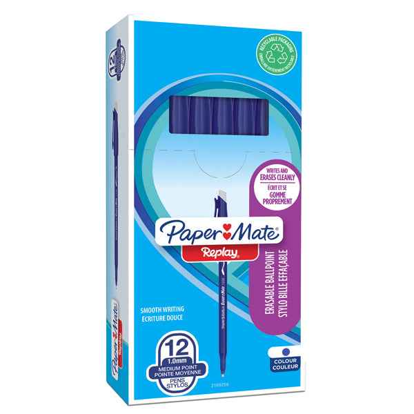 Penna a sfera con cappuccio Replay - cancellabile - punta 1 mm - blu - Papermate