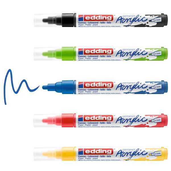 Marcatore permanente acrilico 5100 - punta tonda - da 2 a 3 mm - colori assortiti basic - Edding - conf. 5 pezzi