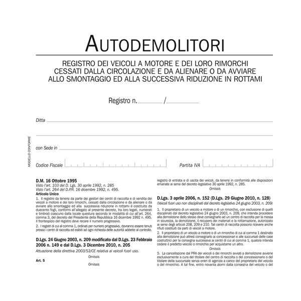 Registro autodemolitori - 200 pagine numerate - DU134020000 - Data Ufficio