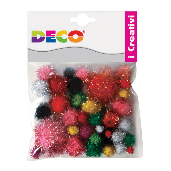 Pompon Lamè - 7-28 mm - colori assortiti - Deco - conf. 40 pezzi