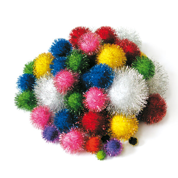 Pompon Lamè - 7-28 mm - colori assortiti - Deco - conf. 40 pezzi