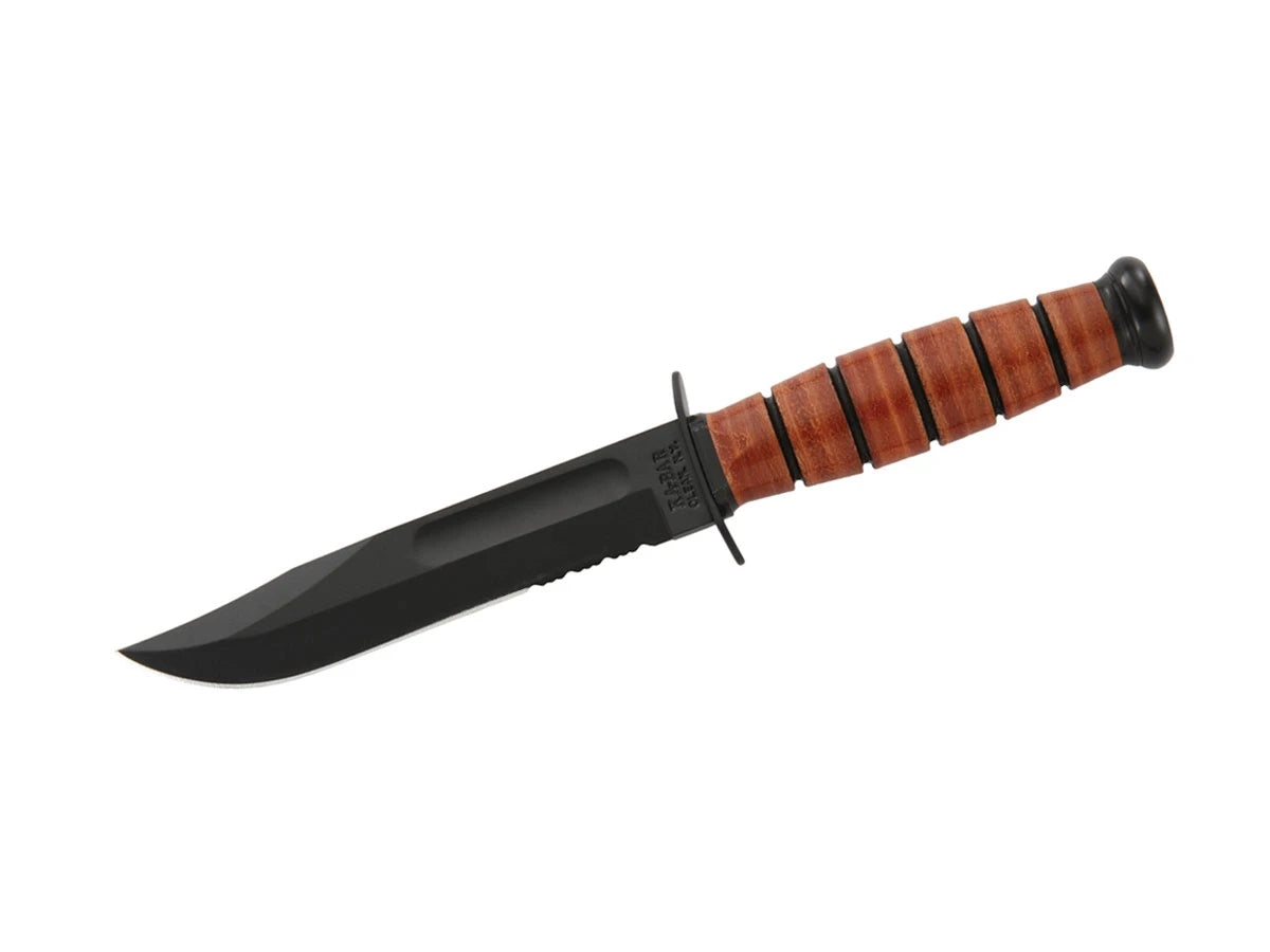 Ka-Bar USMC Short Combo 1252 lama 1095 Cro-Van 14,6 cm nera manico pelle fodero cuoio versione ridotta - vista principale