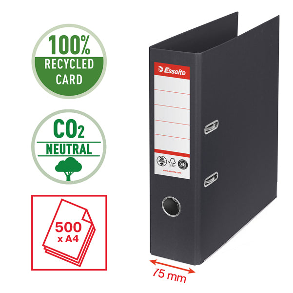 Registratore a leva - CO2 neutral - A4 - dorso 75 mm - nero - Esselte