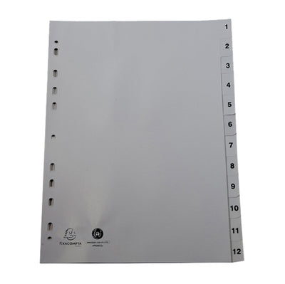 Intercalare numerico - PP riciclato - A4 - 12 tasti - grigio - Exacompta