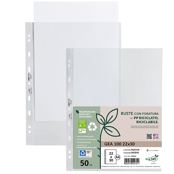 Buste forate Gea 100 - PP riciclato - buccia medium - 22 x 30 cm - Sei rota - conf. 50 pezzi