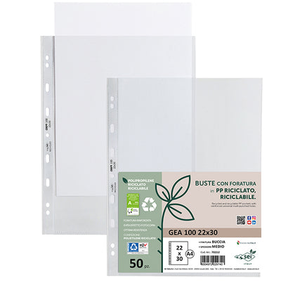 Buste forate Gea 100 - PP riciclato - buccia medium - 22 x 30 cm - Sei rota - conf. 50 pezzi